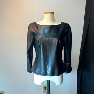 CAROLINA HERRERA LONG SLEEVE LEATHERETTE BLOUSE.